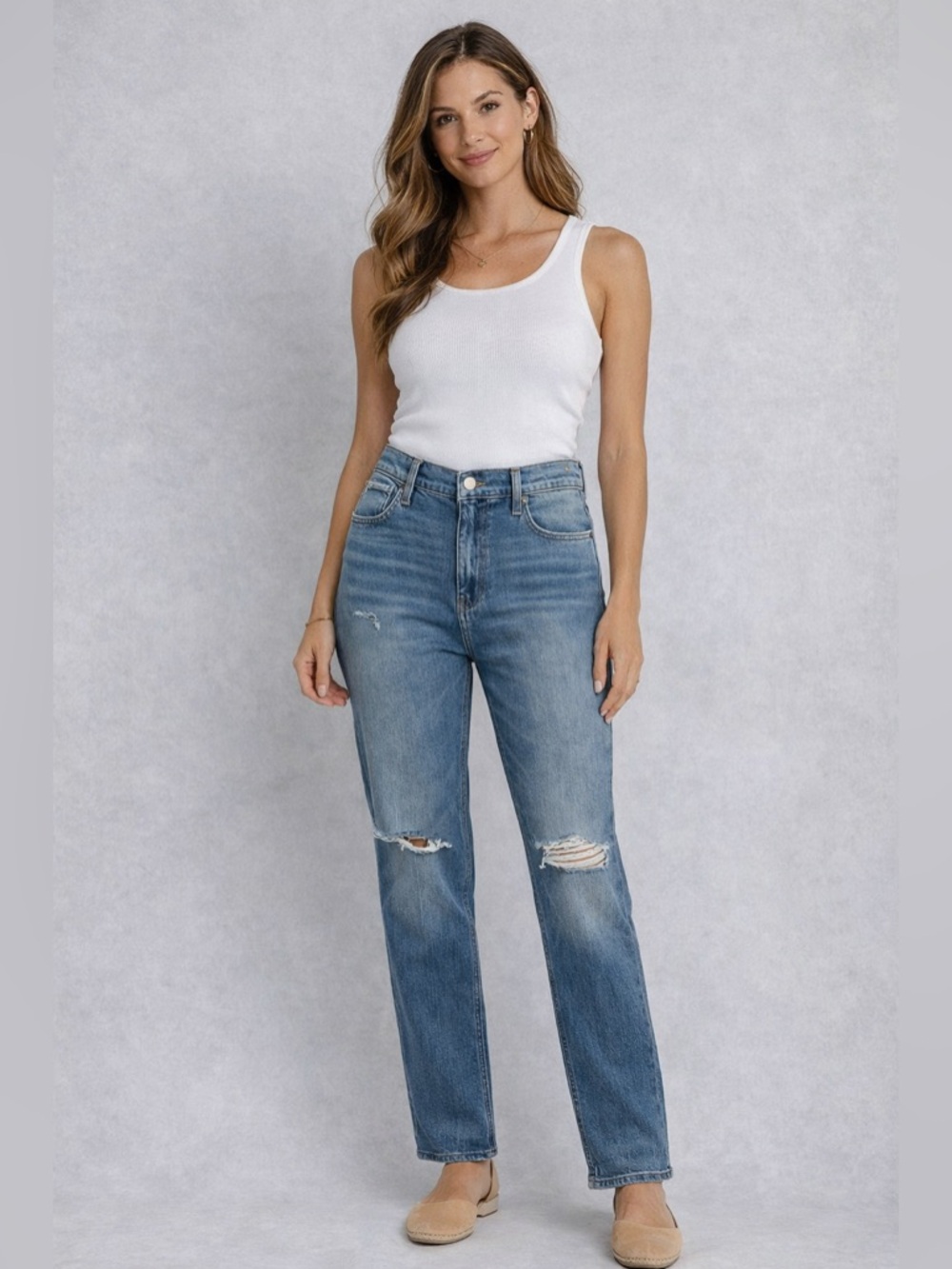 HUDSON Jade High Rise Straight Leg Jeans Seascape Distressed Size 29